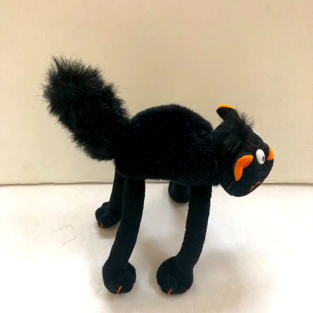 Black Cat Posable Weighted Feet Furry Tail Plush Decor Orange Nose - Picture 2 of 12